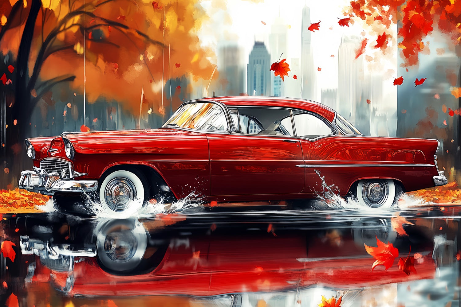 Fall Photo Backdrop Vintage Car Urban Glow Backdrop LXX57-182