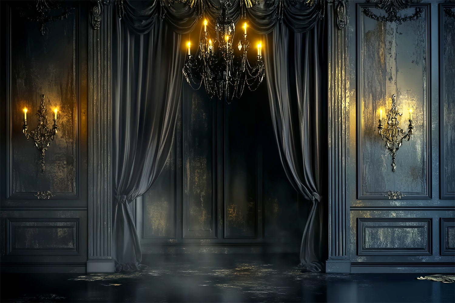 Baroque Backdrop Black Velvet Candlelight Vintage Backdrop LXX57-188