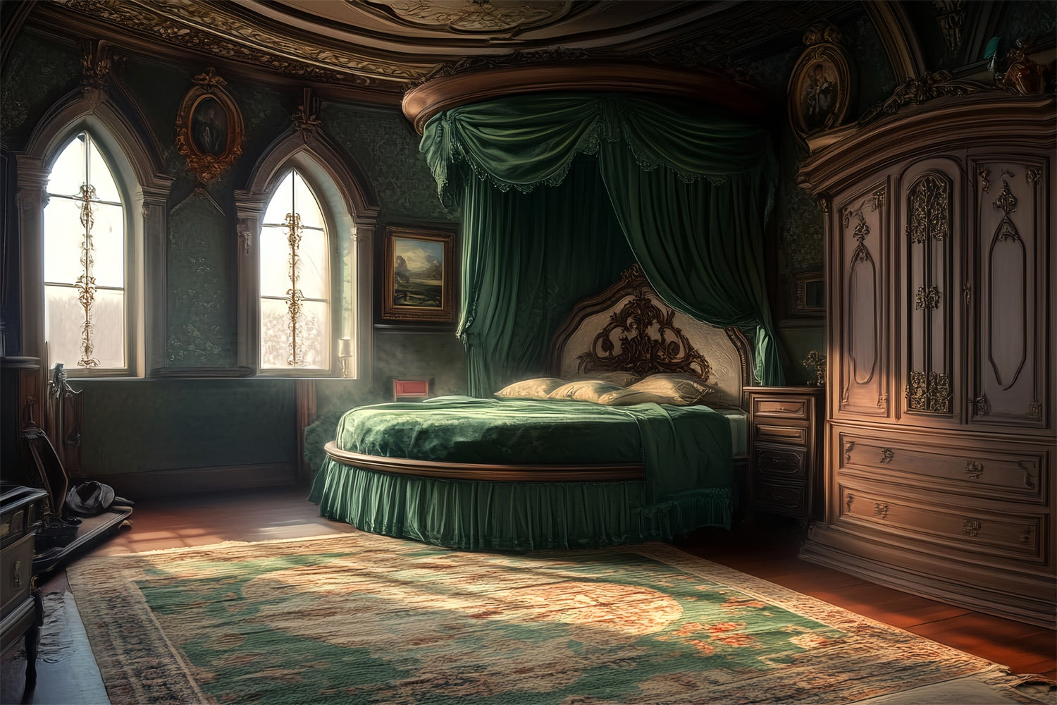 Victorian Backdrop Regal Emerald Bedroom Vintage Backdrop LXX57-204