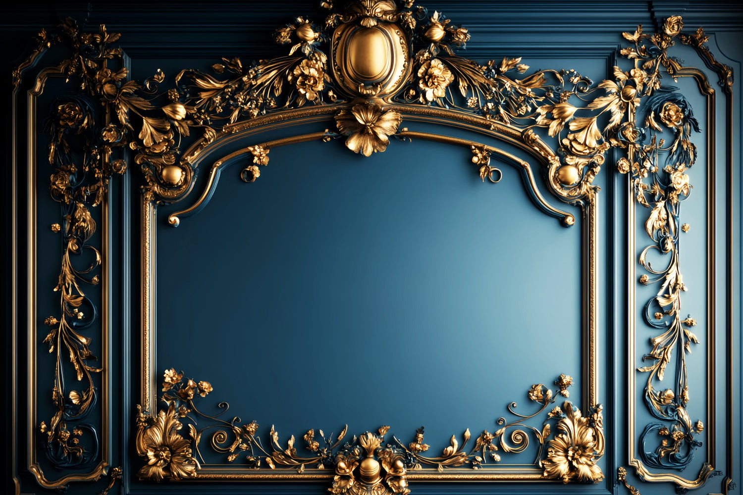Baroque Backdrop Opulent Blue Gilded Vintage Wall Backdrop LXX57-207