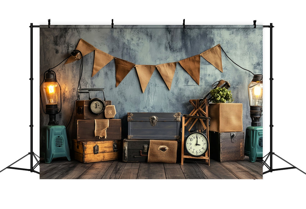 Retro Fun Backdrop Retro Photo Backdrop Banner Clock Vintage Backdrops LXX57-213
