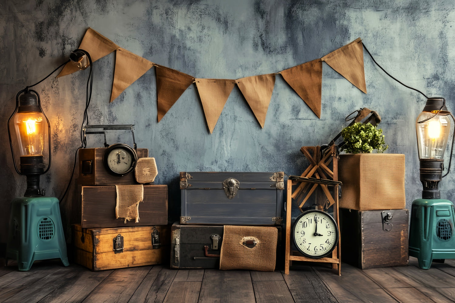 Retro Photo Backdrop Banner Clock Vintage Backdrops LXX57-213