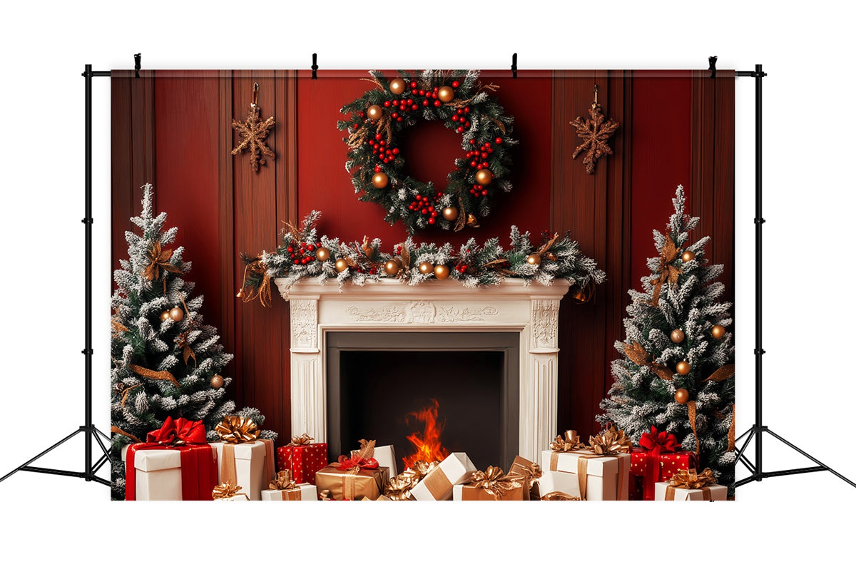 Classic Backdrop Red Christmas Hearth Vintage Backdrop LXX57-214