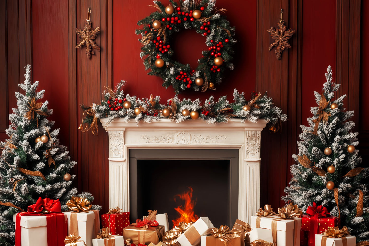 Classic Backdrop Red Christmas Hearth Vintage Backdrop LXX57-214