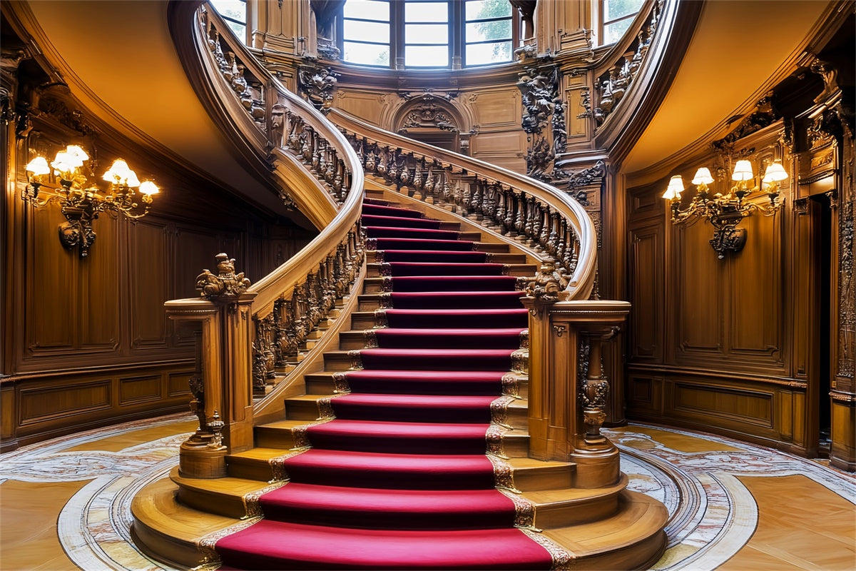 Victorian Photo Backdrop Red Carpet Stairs Vintage Backdrop LXX57-217