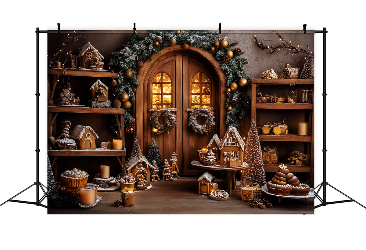 Vintage Christmas Backdrop Gingerbread Village Backdrop LXX57-222
