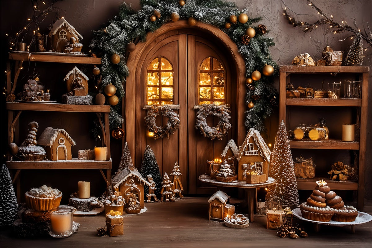 Vintage Christmas Backdrop Gingerbread Village Backdrop LXX57-222