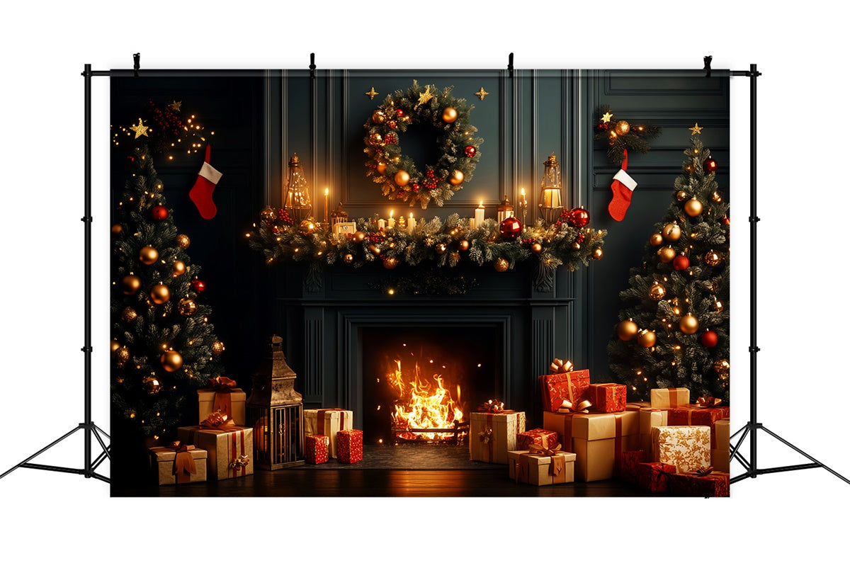 Vintage Christmas Backdrop Festive Wreath Mantel Backdrop LXX57-228