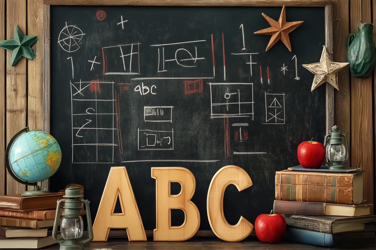 Chalkboard Photo Backdrop Wood Frame Classroom Backdrop LXX57-23