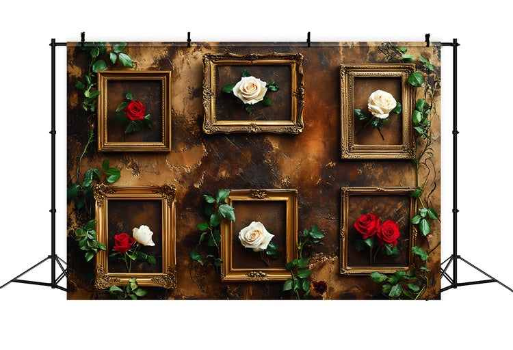 Baroque Backdrop Golden Frame Rose Vintage Wall Backdrop LXX57-233