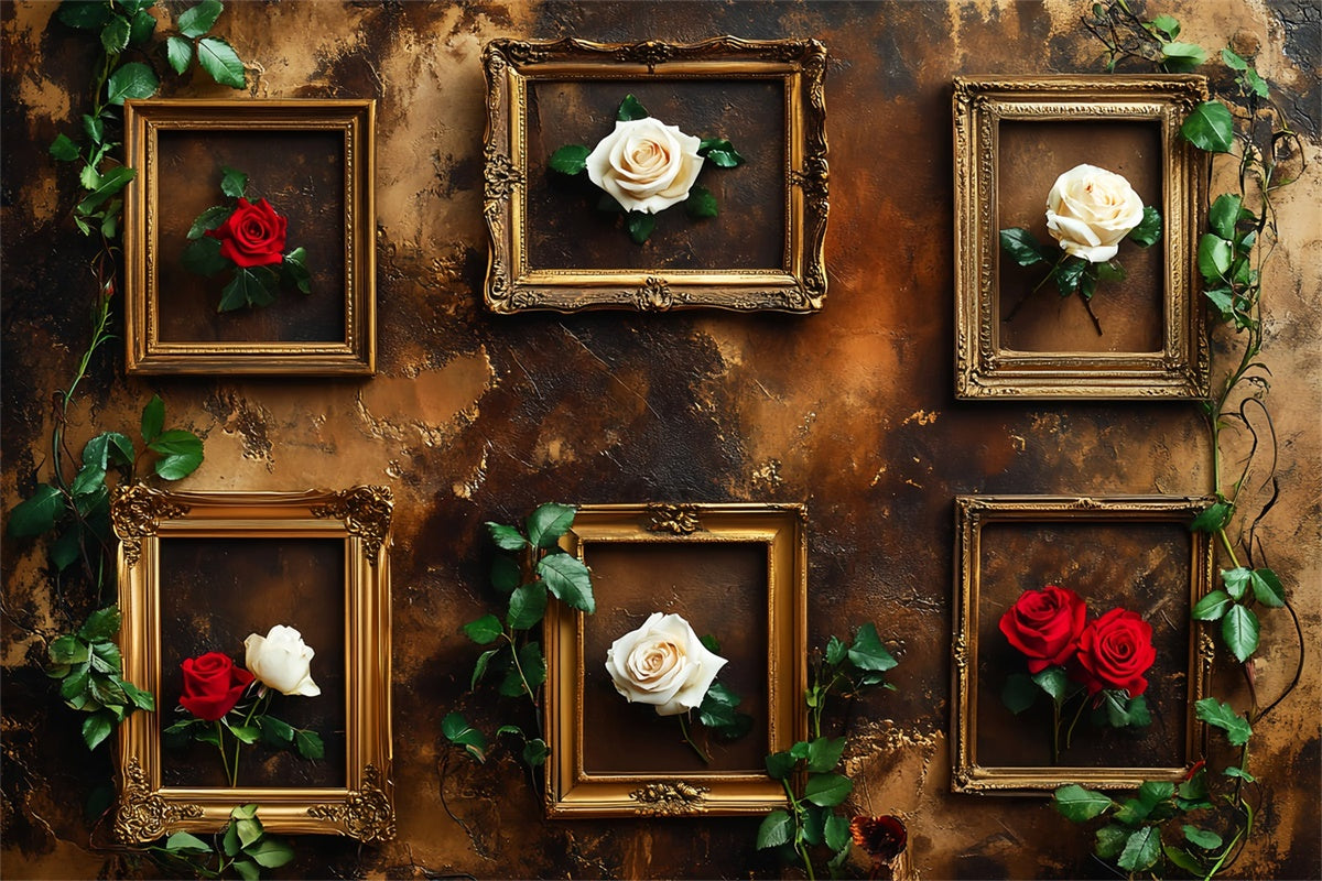 Baroque Backdrop Golden Frame Rose Vintage Wall Backdrop LXX57-233