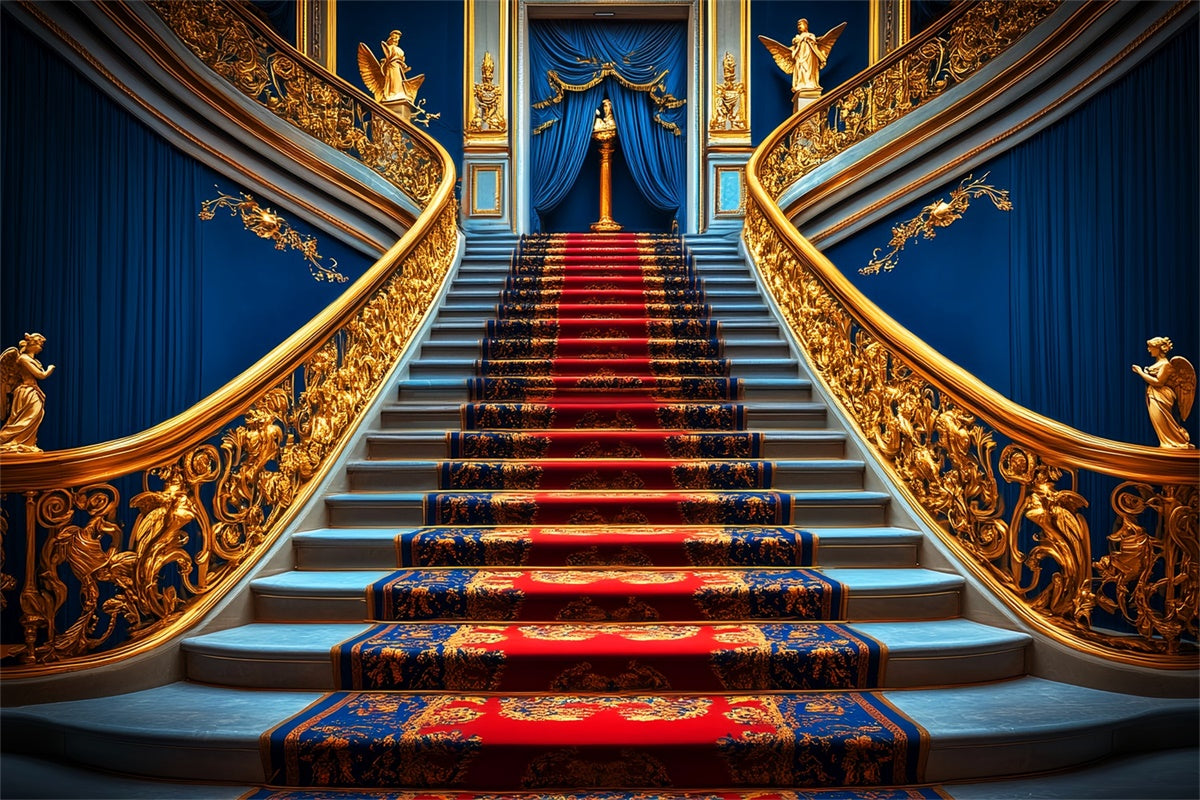 Vintage Backdrop Royal Blue Grand Staircase Backdrop LXX57-234
