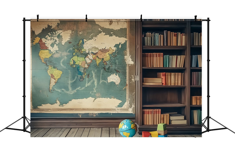 Back To School Backdrop Vintage Map Study Room Backdrop LXX57-24