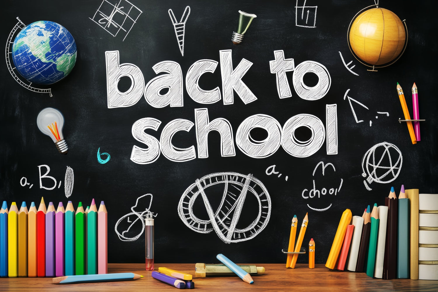 School Backdrop Chalk Sketch School Wall Backdrop LXX57-29