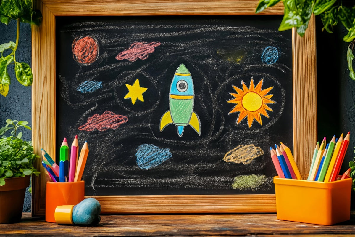Back To School Photo Backdrop Outer Space Doodle Backdrop LXX57-30