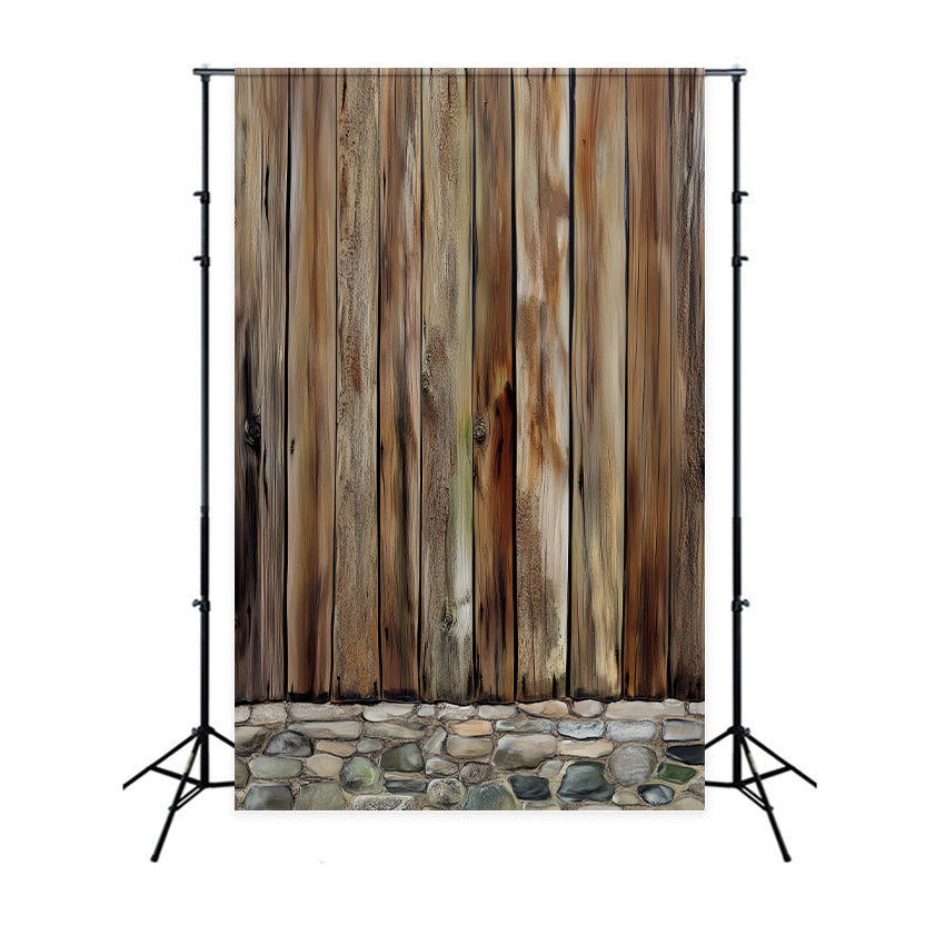 Rustic Wood Backdrop Fence Stone Base Backdrop LXX57-305