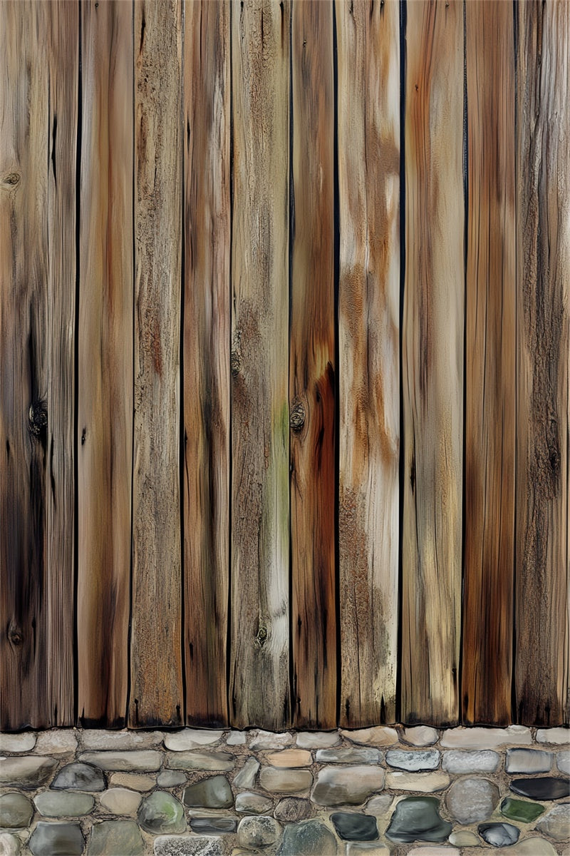 Rustic Wood Backdrop Fence Stone Base Backdrop LXX57-305