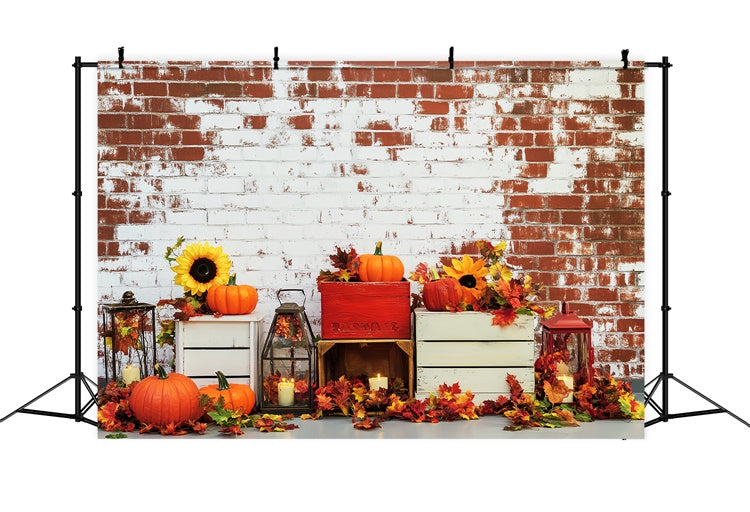 Fall Thanksgiving Backdrop Sunflower Harvest Brick Backdrop LXX57-322