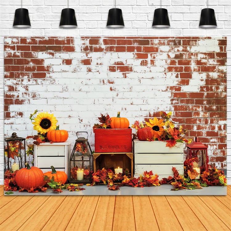 Fall Thanksgiving Backdrop Sunflower Harvest Brick Backdrop LXX57-322