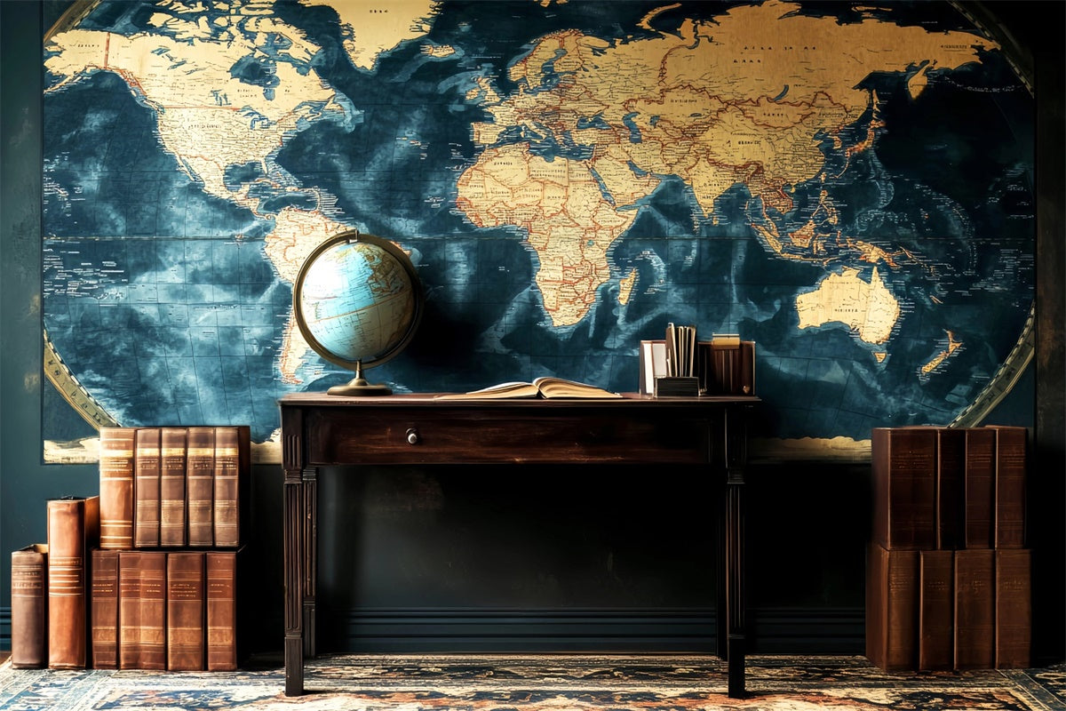Classroom Backdrops Retro Classroom Map Setting Backdrop LXX57-33