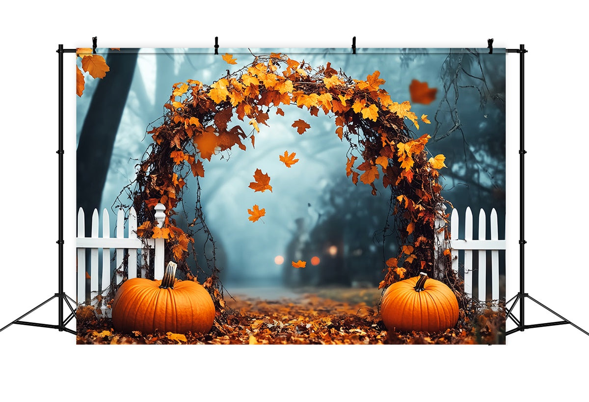 Backdrop For Thanksgiving Pumpkin Path Misty Forest Backdrop LXX57-332