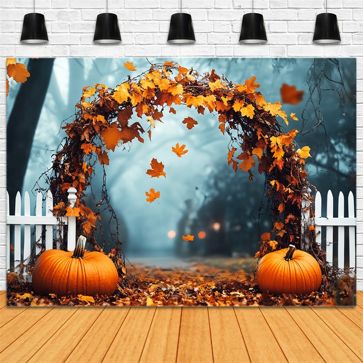 Backdrop For Thanksgiving Pumpkin Path Misty Forest Backdrop LXX57-332