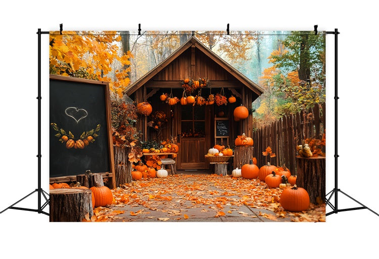 Thanksgiving Backdrop Pumpkin Porch Forest Cabin Backdrop LXX57-333