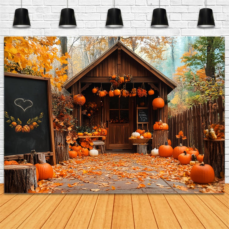 Thanksgiving Backdrop Pumpkin Porch Forest Cabin Backdrop LXX57-333