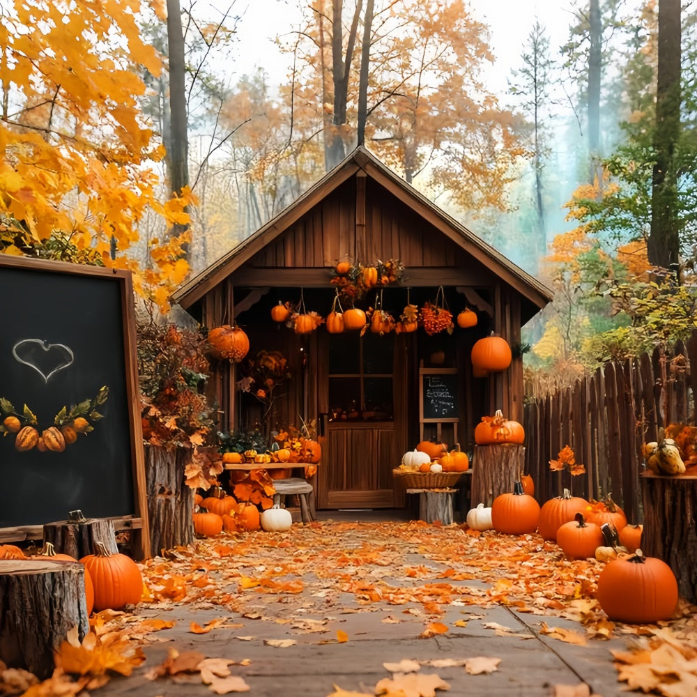 Thanksgiving Backdrop Pumpkin Porch Forest Cabin Backdrop LXX57-333
