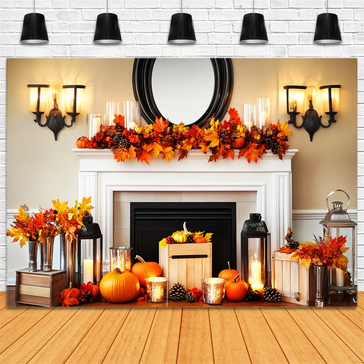 Thanksgiving Photo Backdrop Cozy Harvest Mantel Backdrop LXX57-334
