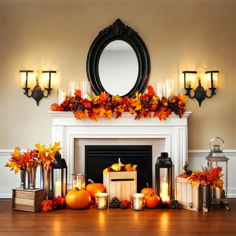 Thanksgiving Photo Backdrop Cozy Harvest Mantel Backdrop LXX57-334