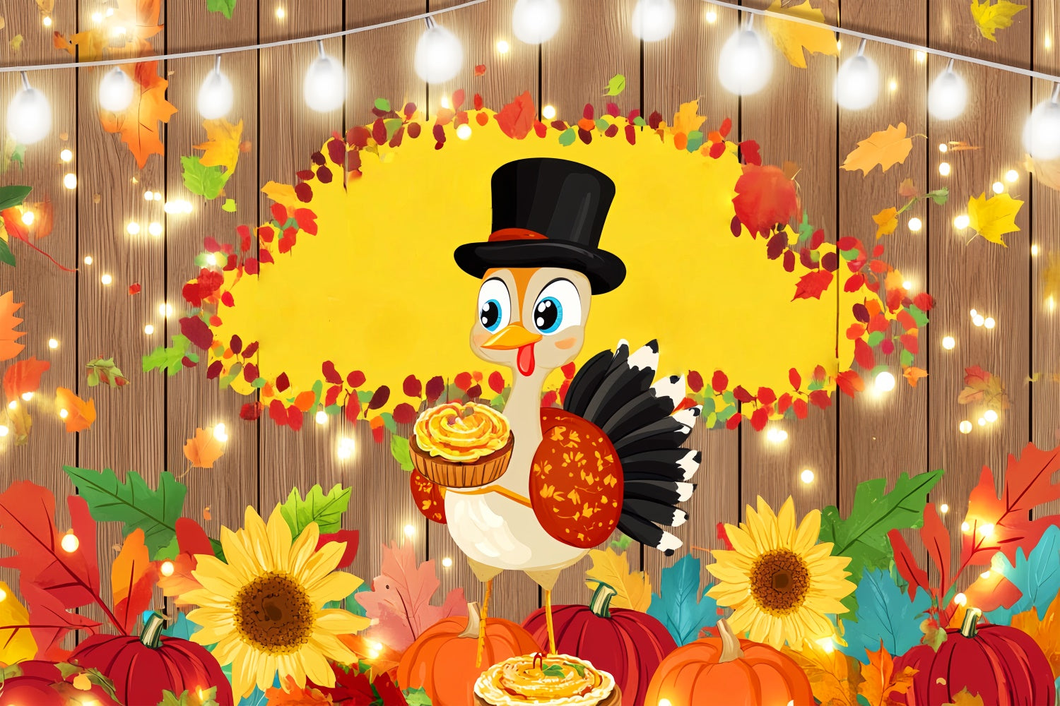 Happy Thanksgiving Backdrop Sunflower Turkey Cheer Backdrop LXX57-335