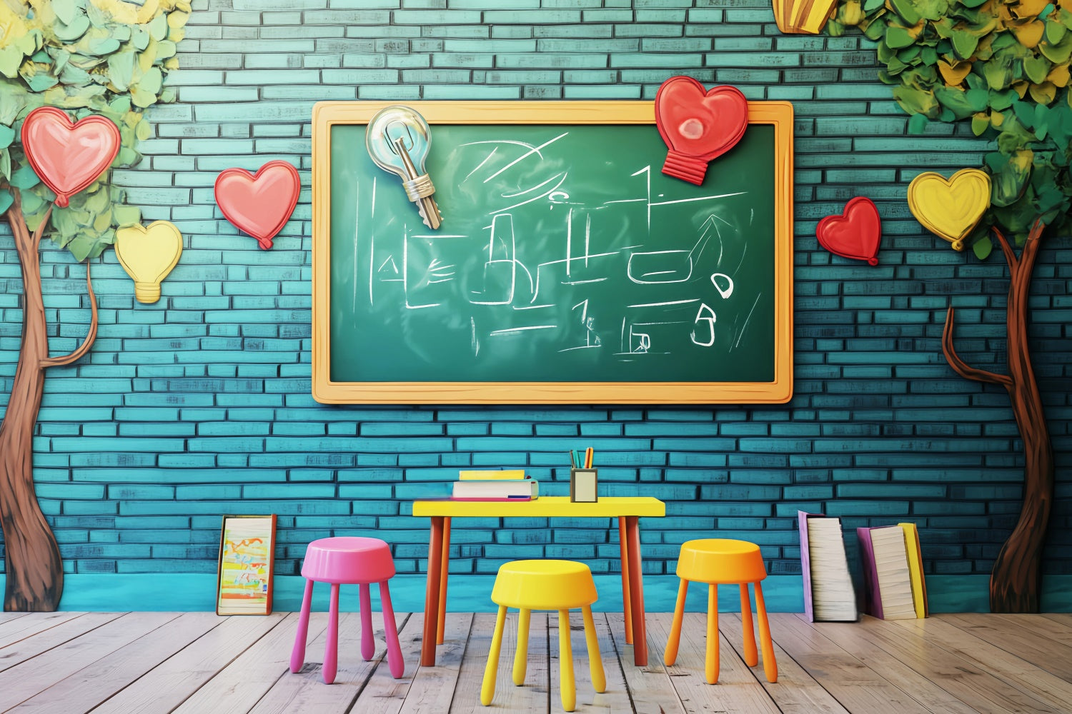 Back To School Backdrops Bright Learning Brick Wall Backdrop LXX57-34