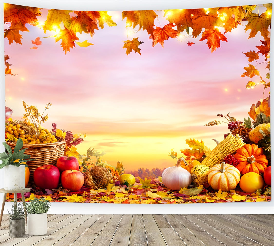 Thanksgiving Day Backdrop Apple Corn Sunset Photo Backdrop LXX57-340