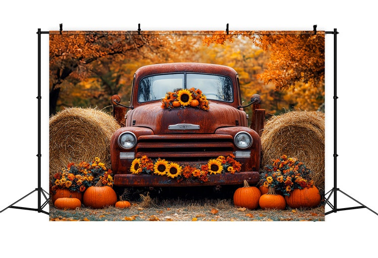 Backdrop Thanksgiving Rustic Truck Harvest Fall Backdrop LXX57-341