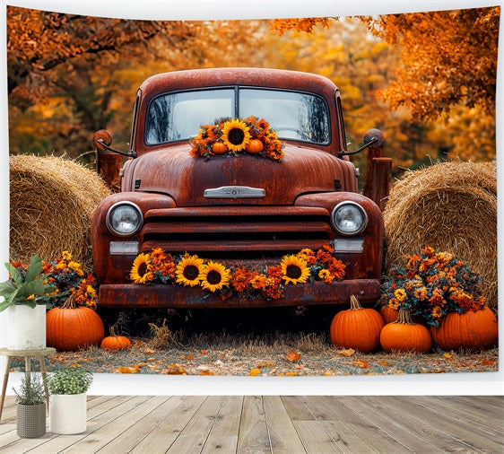 Backdrop Thanksgiving Rustic Truck Harvest Fall Backdrop LXX57-341