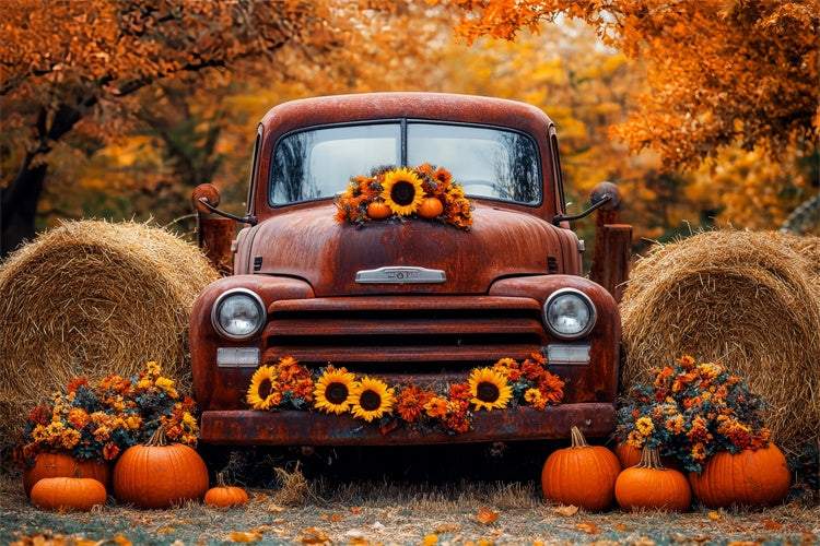 Backdrop Thanksgiving Rustic Truck Harvest Fall Backdrop LXX57-341