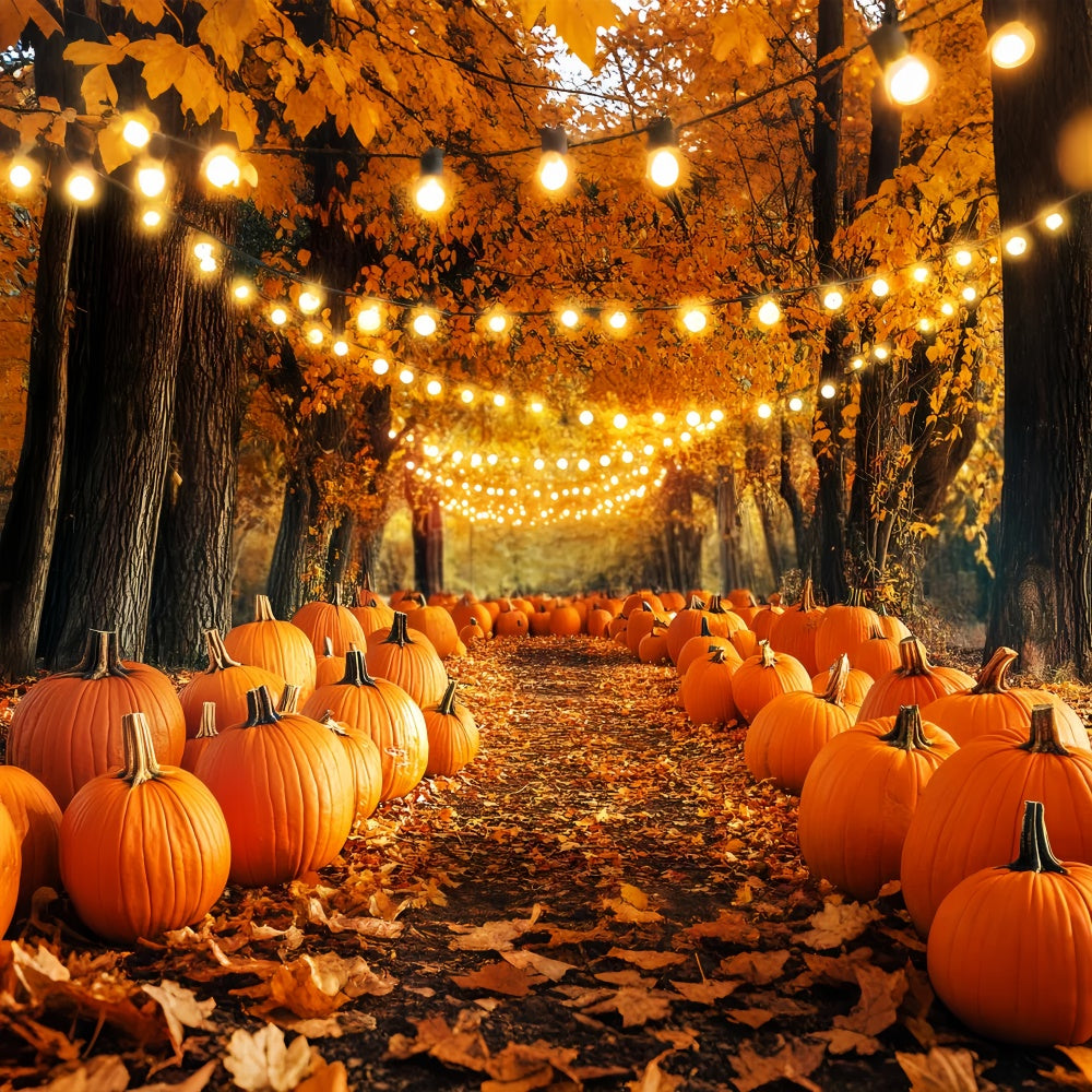 Thanksgiving Backdrop Pumpkin Light Trail Forest Backdrop LXX57-343