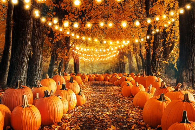 Thanksgiving Backdrop Pumpkin Light Trail Forest Backdrop LXX57-343