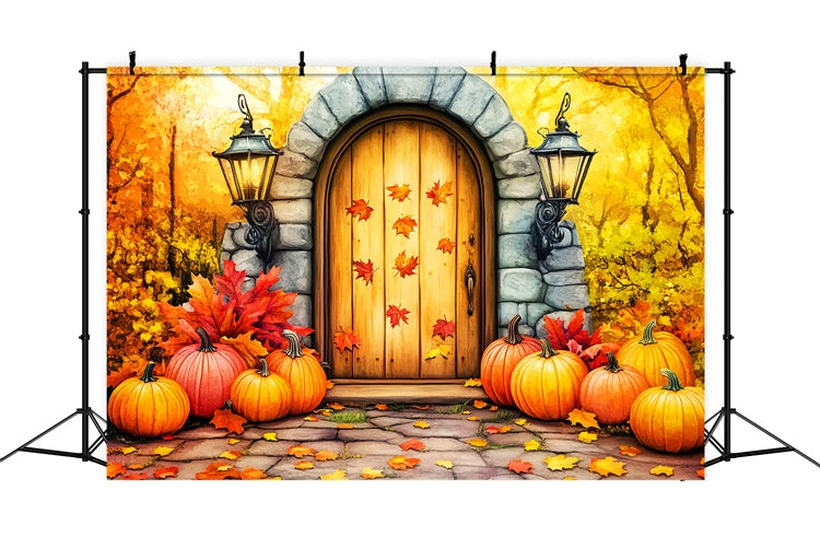 Photography Thanksgiving Backdrop Pumpkin Cozy Porch Backdrop LXX57-350