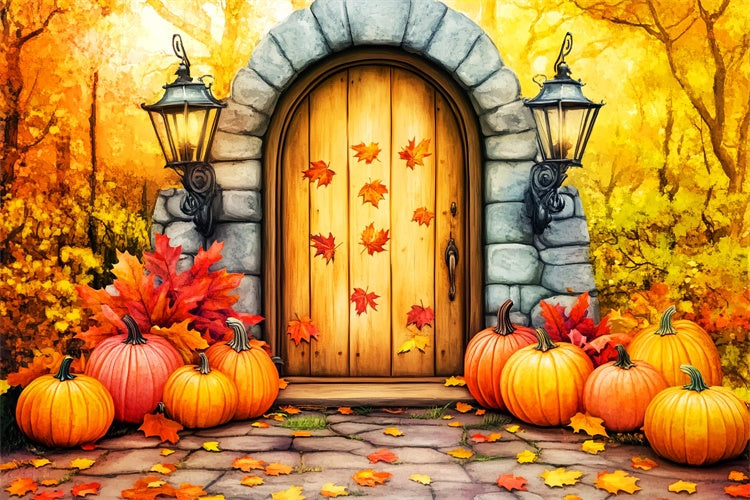 Photography Thanksgiving Backdrop Pumpkin Cozy Porch Backdrop LXX57-350