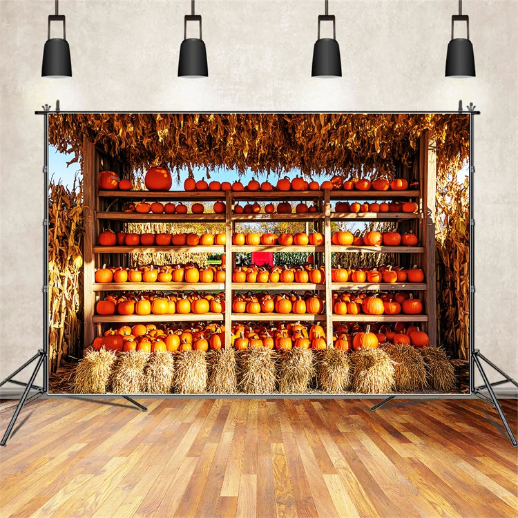 Photography Thanksgiving Backdrop Pumpkin Shed Market Backdrop LXX57-354