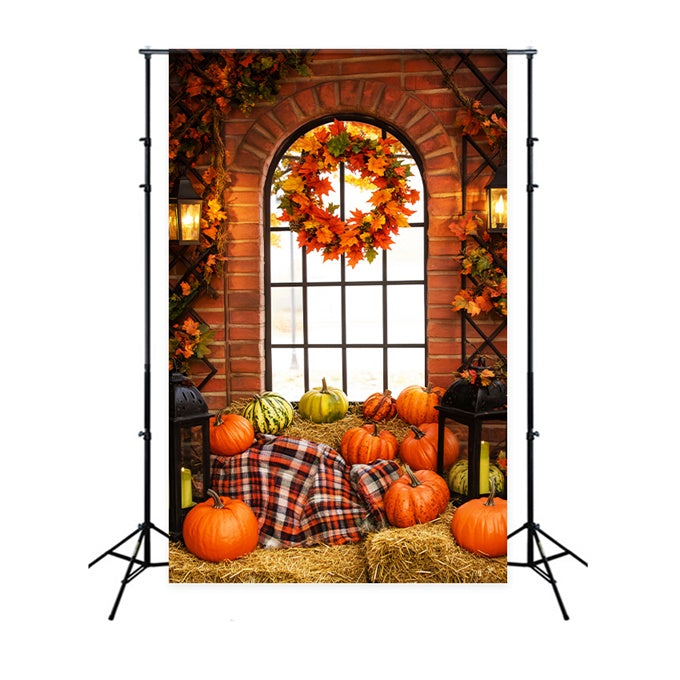 Thanksgiving Photo Backdrops Lantern Wreath Cozy Backdrop LXX57-356
