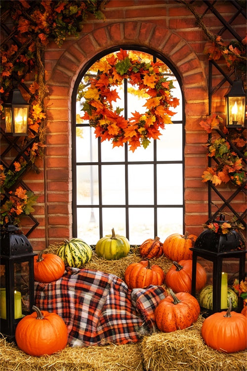 Thanksgiving Photo Backdrops Lantern Wreath Cozy Backdrop LXX57-356