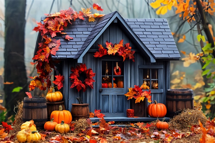 Backdrop Thanksgiving Woodland Pumpkin Cottage Backdrop LXX57-359