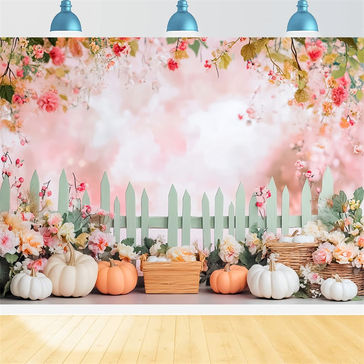 Thanksgiving Picture Backdrop Blush Floral Pumpkin Backdrop LXX57-364