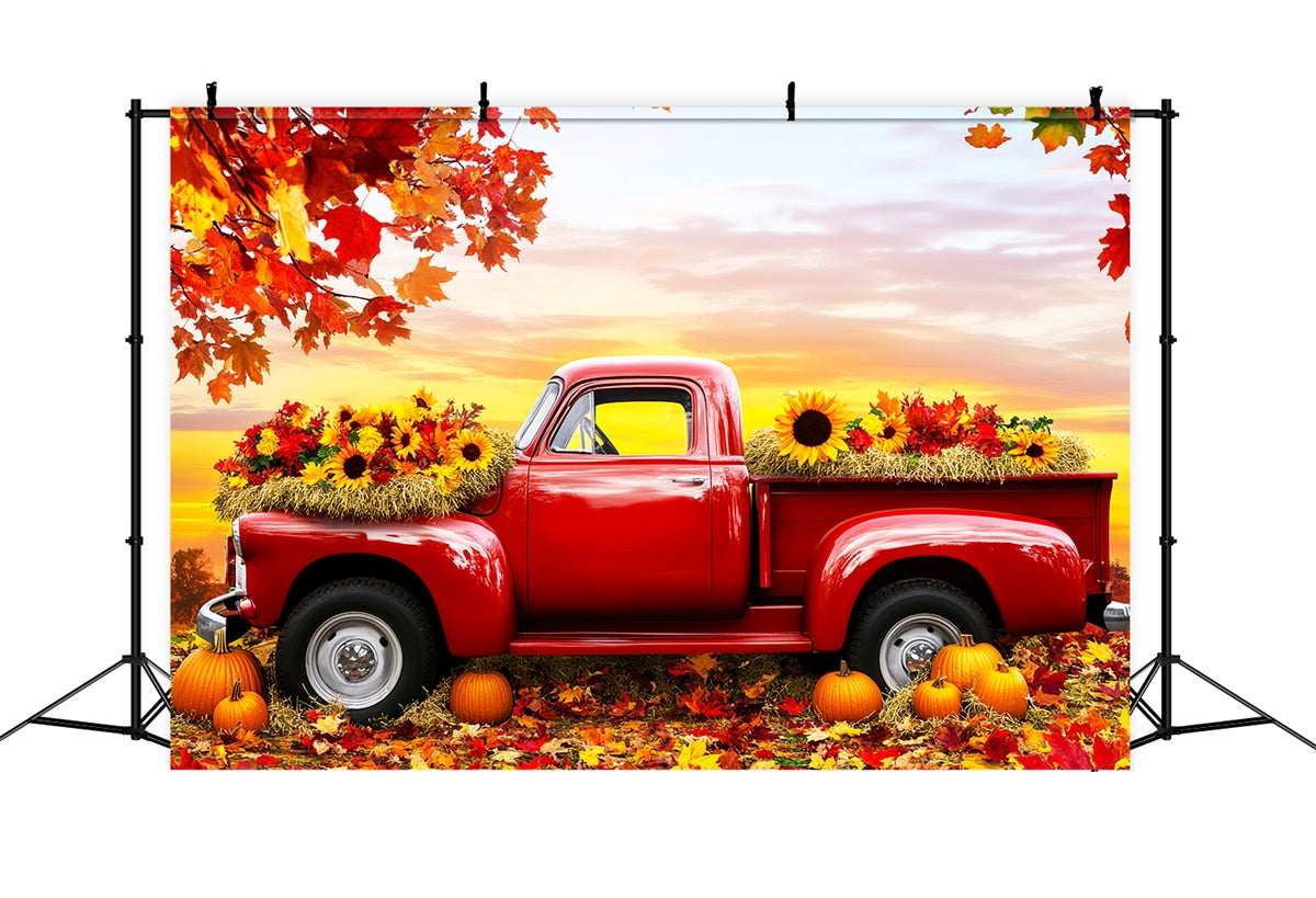 Thanksgiving Day Backdrop Red Truck Harvest Fall Backdrop LXX57-368