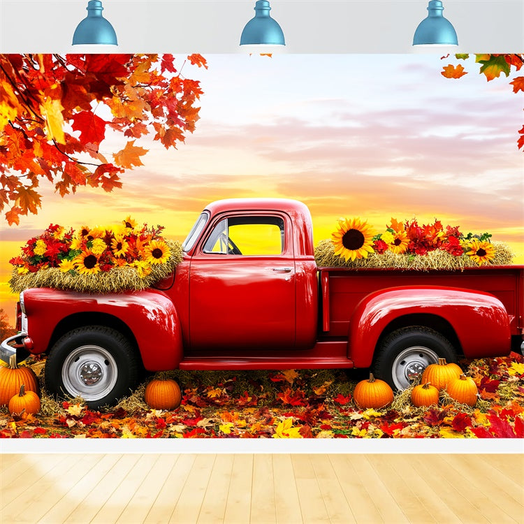 Thanksgiving Day Backdrop Red Truck Harvest Fall Backdrop LXX57-368