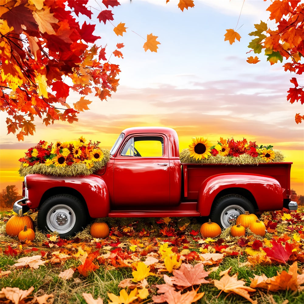 Thanksgiving Day Backdrop Red Truck Harvest Fall Backdrop LXX57-368