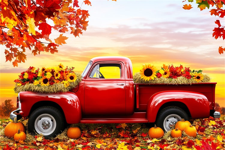Thanksgiving Day Backdrop Red Truck Harvest Fall Backdrop LXX57-368